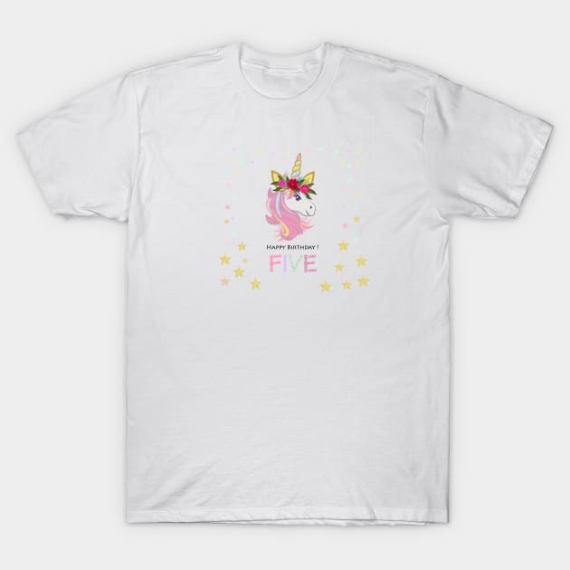 Five birthday greeting. Fifth. Magical Unicorn Birthday invitation. Party invitation greeting card T-Shirt by GULSENGUNEL